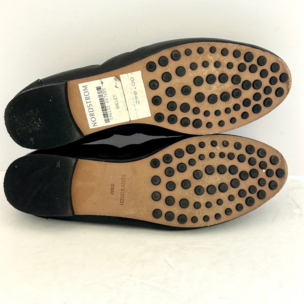 Tory Burch Ballet Loafer Flats Minimalist Black Leather Shoes Logo Size 5.5 - Picture 11 of 15